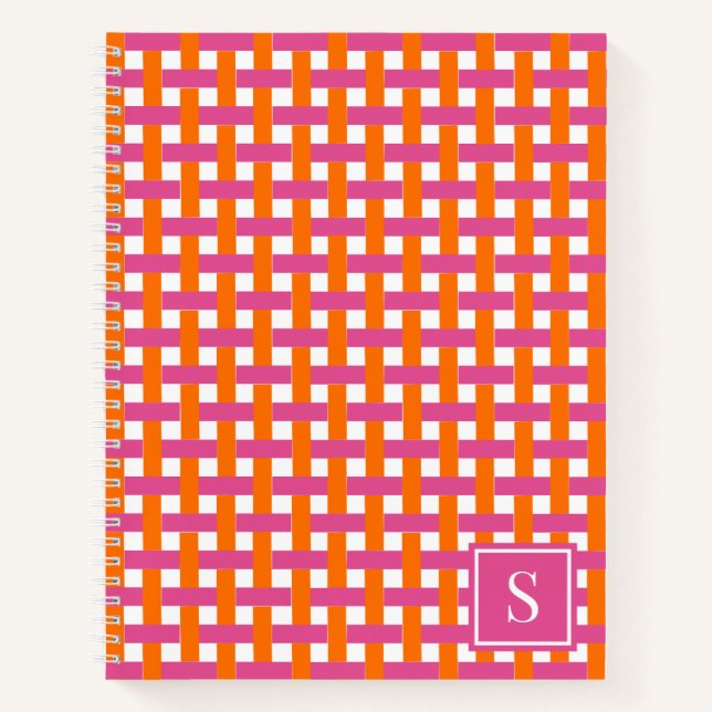 Carnet Panier Tissé Prépa - Monogramme Rose Chaude et Ora (Devant)