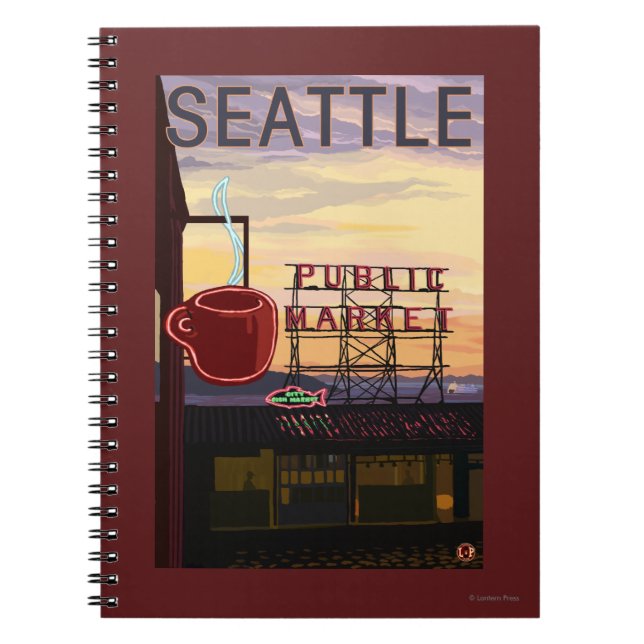 Carnet Panneau du marché de SeattlePike Place et vue sur  (Devant)
