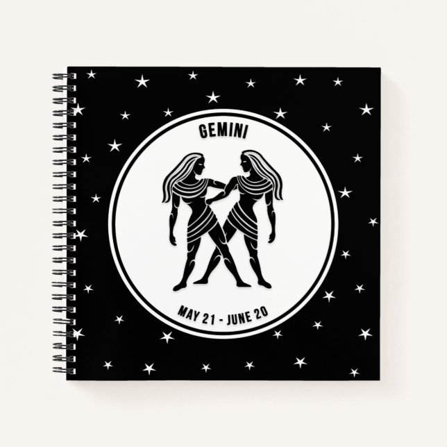 Carnet Panneau Gemini Zodiac, Noir & Blanc (Devant)