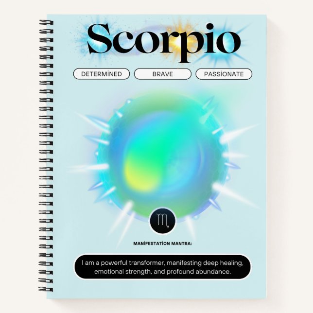 Carnet Panneau moderne Zodiac Scorpio Quote d'eau Élément (Devant)