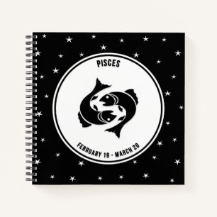Carnet Panneau zippé Pisces, Noir & Blanc