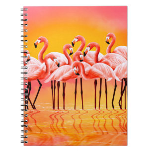 Carnet Panorama de flamants roses sur un fond rose vif