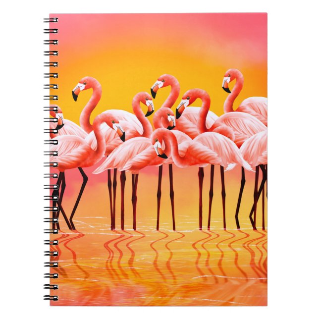 Carnet Panorama de flamants roses sur un fond rose vif (Devant)