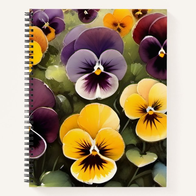 Carnet Pansies jaunes et violets aquarelle (Devant)