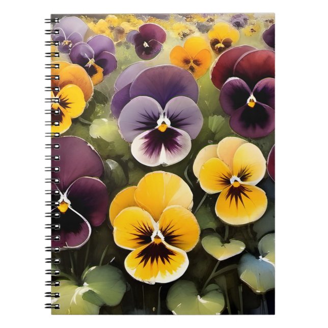 Carnet Pansies jaunes et violets aquarelle (Devant)