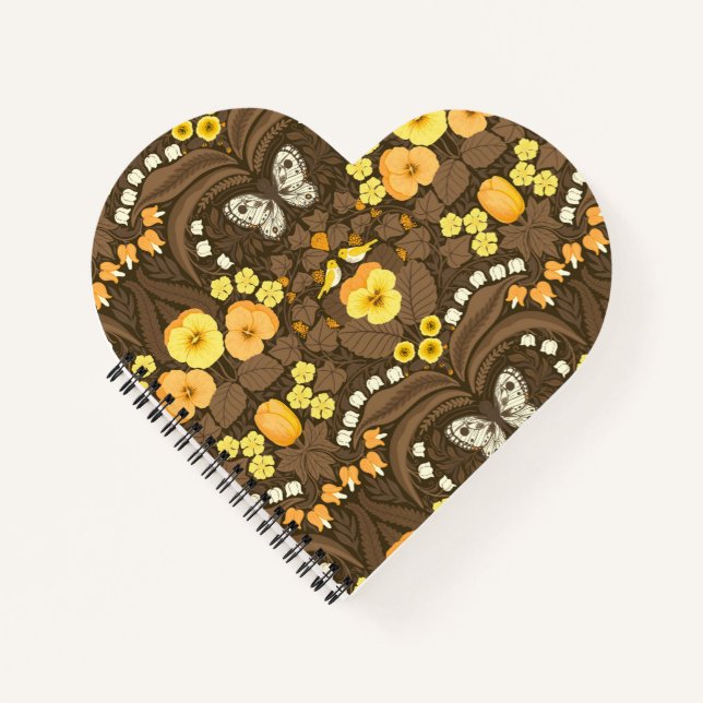 Carnet Pansies jaunes, oiseaux et papillons (Devant)