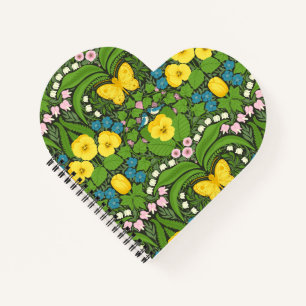 Carnet Pansies jaunes, oiseaux et papillons