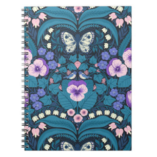 Carnet Pansies, oiseaux et papillons