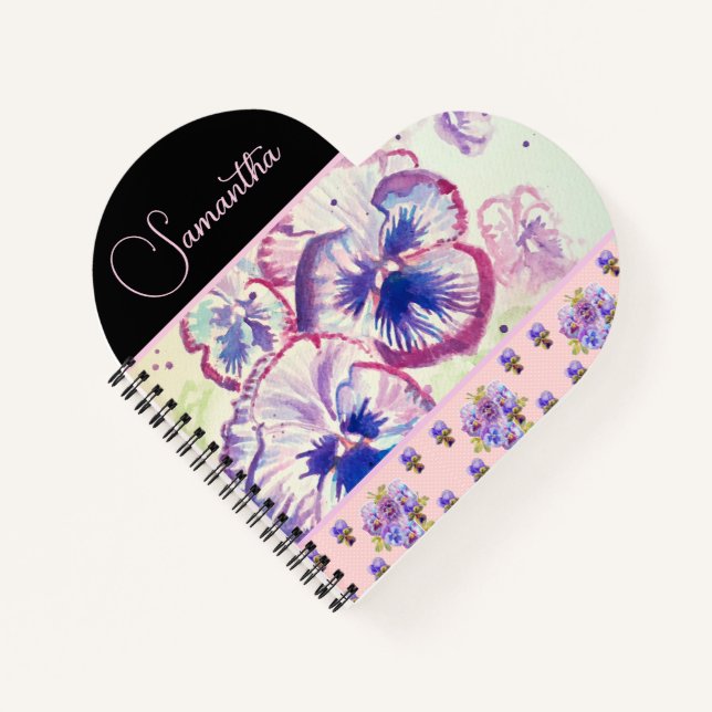 Carnet Pansies rose Pansy Aquarelle Fleurie art (Devant)