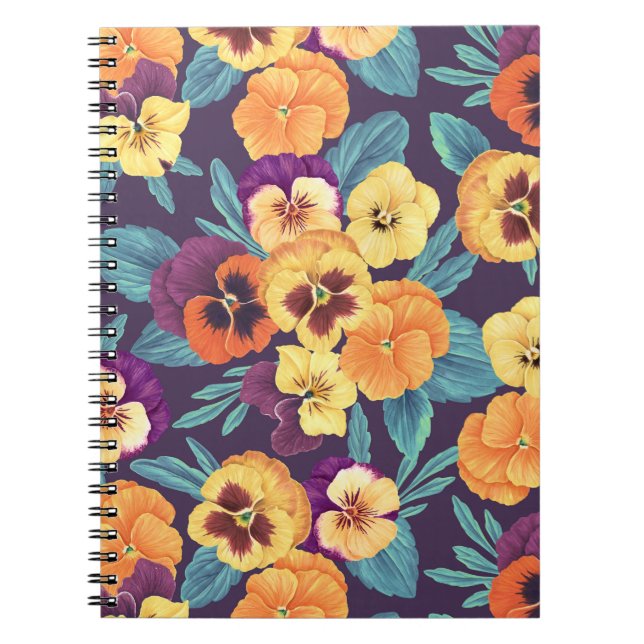 Carnet Pansies sur violet de prune (Devant)