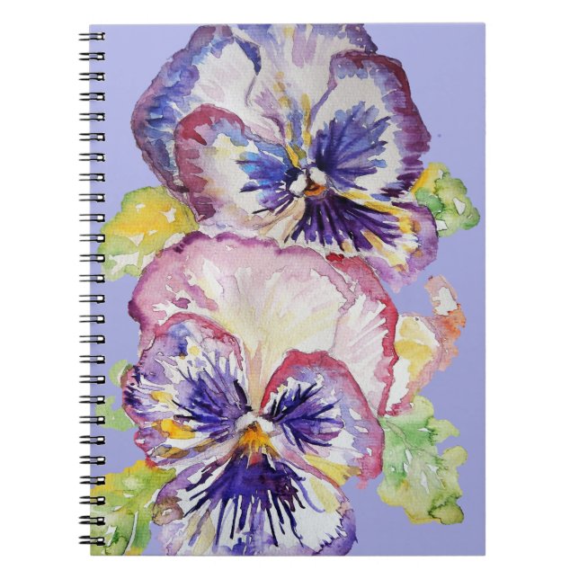 Carnet Pansy aquarelle motif floral sur Lilac Lavender (Devant)