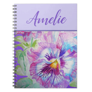 Carnet Pansy Purple Watercolor Pretty Floral Flower