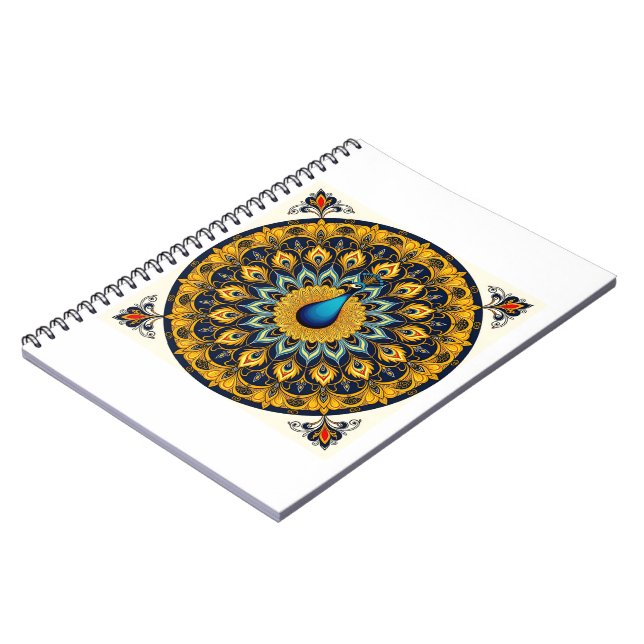 Carnet Paon décoratif sur fond blanc (Côté gauche)