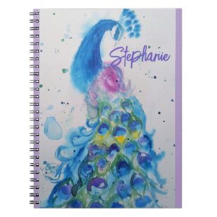 Carnet Paon Élégant Aquarelle Femmes Couleurs Pastel