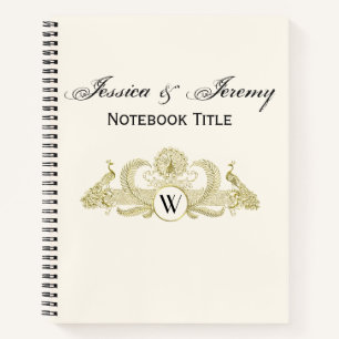 Carnet Paons vintage monogramme or faux ivoire BG