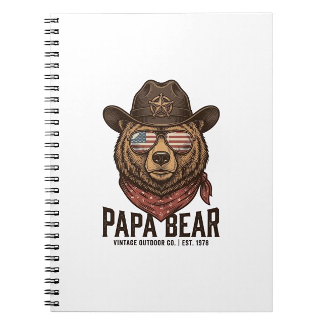 Carnet Papa Bear Cowboy Bear Patriotic Vintage Vector Des (Devant)