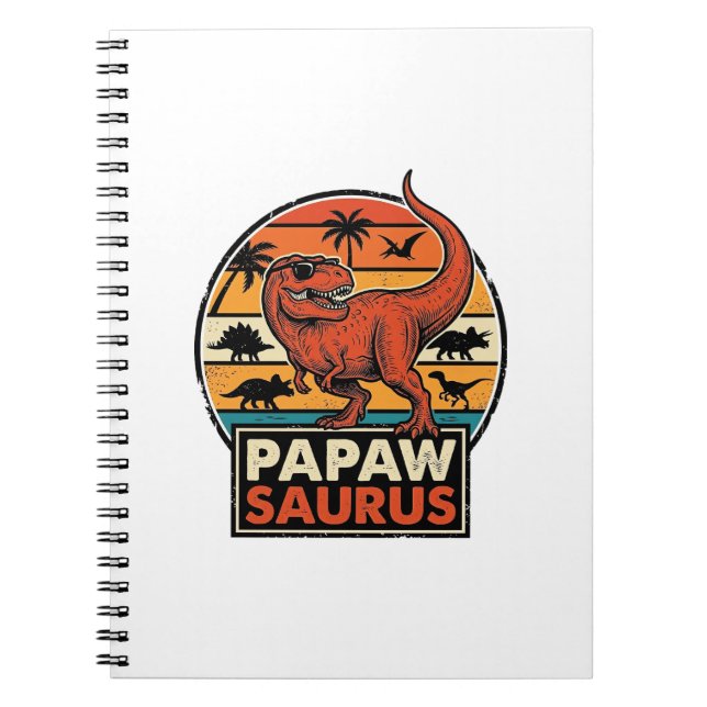 Carnet Papawsaurus Rétro Dinosaure Coucher de Soleil Vect (Devant)