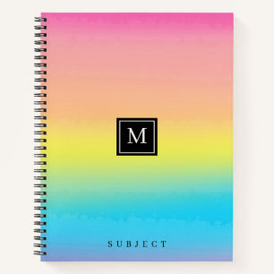 Carnet Papeterie scolaire monogramme arc-en-ciel aquarell