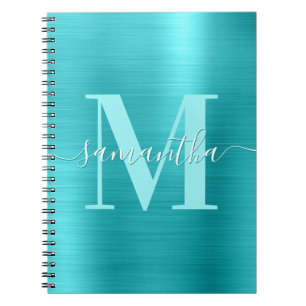 Carnet Papier alu Monogramme Signature Turquoise Bleu 