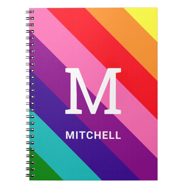 Carnet Papier arc-en-ciel 8 bandes Monogramme Nom Fierté (Devant)