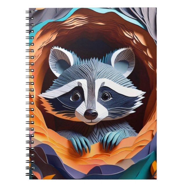 Carnet Papier Art Baby Raccoon dans l'arbre 3D (Devant)