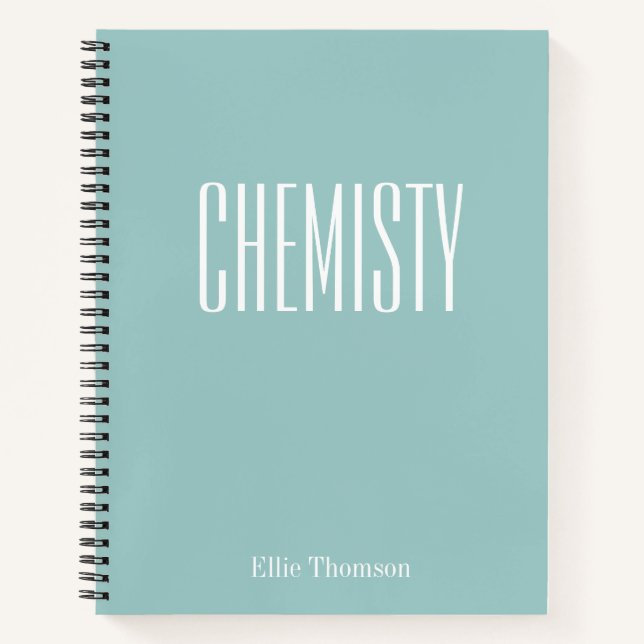 Carnet Papier chimie vierge et ligné bleu aqua nom (Devant)