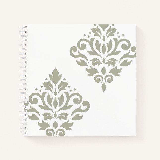 Carnet Papier Damassé Art I Vert sur Blanc (Devant)