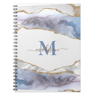 Carnet Papier élégant géode agate monogrammé paillettes d