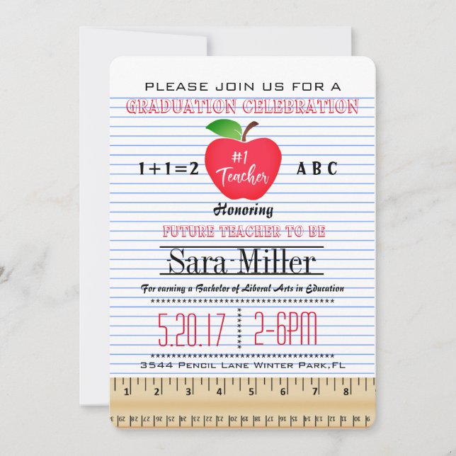 Carnet Papier Enseignant Graduation Invitation (Devant)