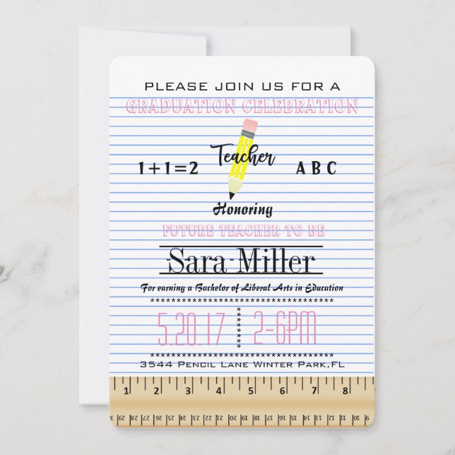 Carnet Papier Enseignant Graduation Invitation (Devant)