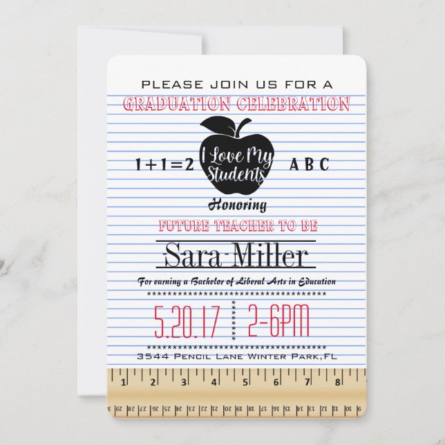 Carnet Papier Enseignant Graduation Invitation (Devant)