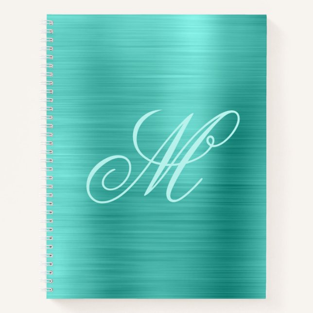 Carnet Papier fantaisie monogramme turquoise feuille (Devant)