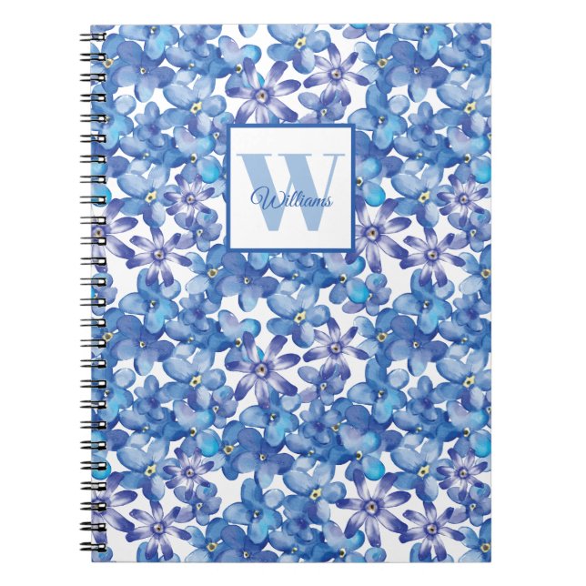 Carnet Papier floral bleu monogrammé  (Devant)