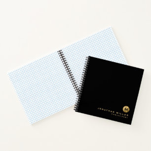 Carnet Papier graphique monogramme en or brossé noir mini