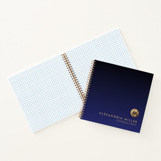 Carnet Papier graphique Monogramme Or Luxe Moderne Marine (Intérieur)