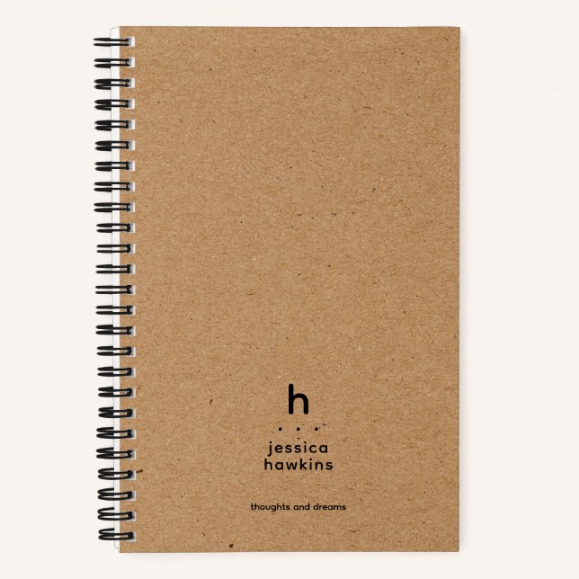 Carnet Papier Kraft Brun Branché Monogramme Arrondi Moder (Recto)