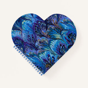 CARNET PAPIER MARBÉ, MOTIF ABSTRAIT BLEU PEACOCK, EAUX