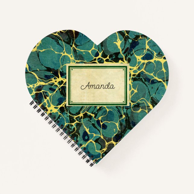 Carnet Papier marbré vintage et Étiquette de nom (Devant)