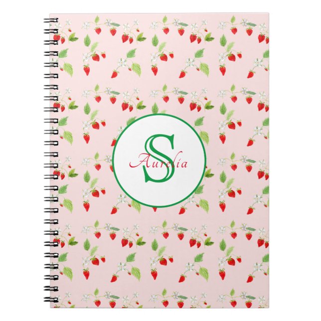 Carnet Papier Monogramme à Motif de Fleur de Fraisier Aqu (Devant)