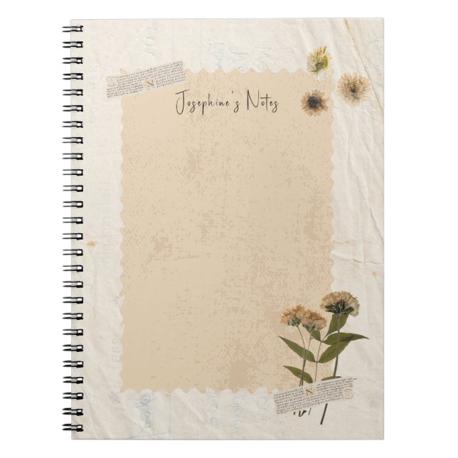 Carnet Papier patiné avec floral pressé main (Devant)