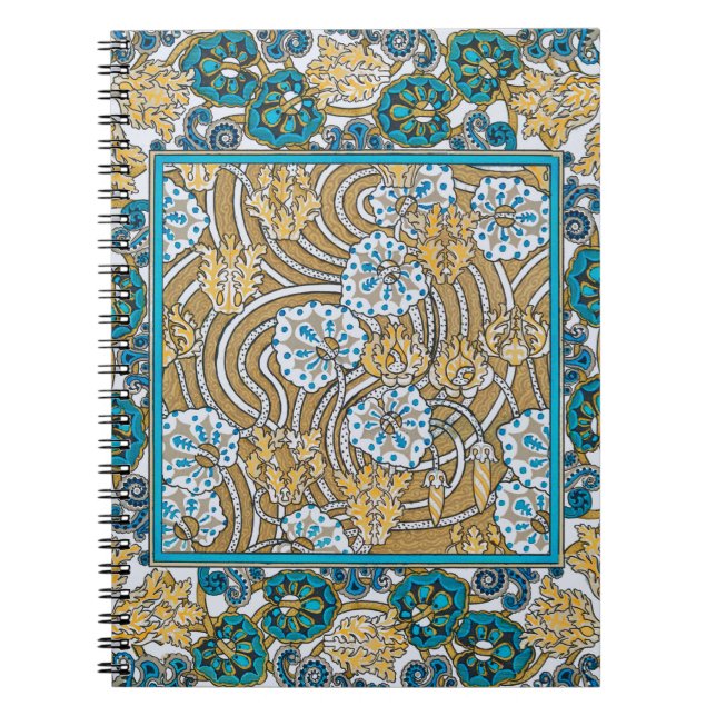 Carnet papier peint bleu art nouveau cyclamen (Devant)