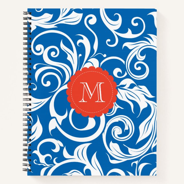 Carnet Papier peint bleu bleu bleu bleu marine Monogramme (Devant)