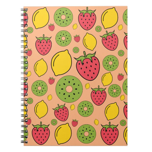 Carnet Papier peint de fruits : fraises, citrons, kiwis. (Devant)