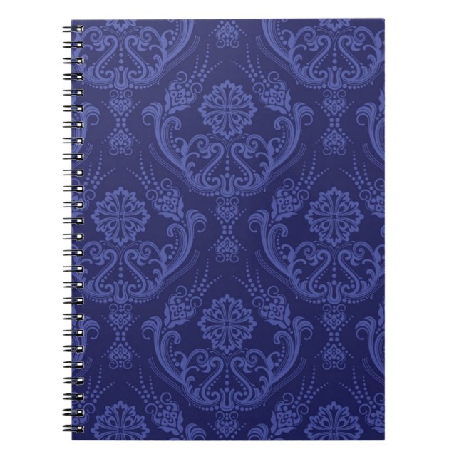 Carnet Papier peint floral bleu de luxe de damassé (Devant)