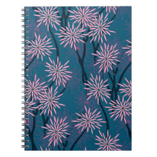 Carnet papier peint floral rétro style asiatique en bleu