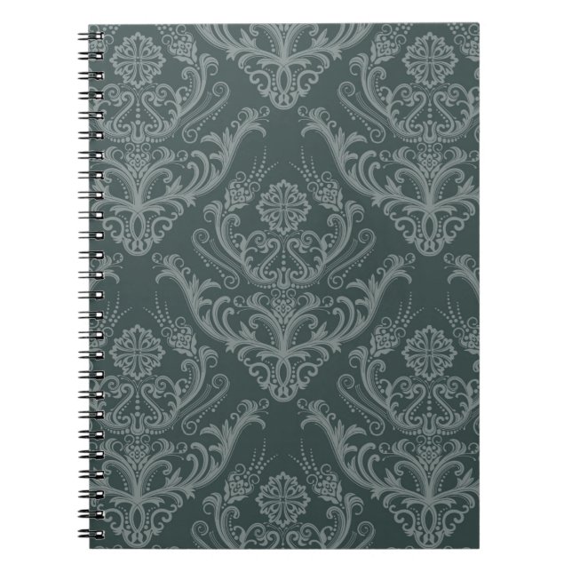 Carnet Papier peint floral vert de luxe de damassé (Devant)