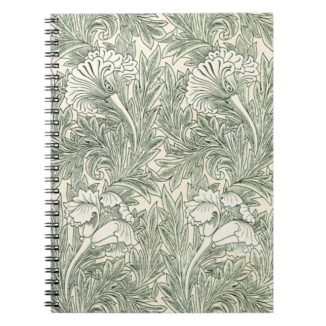 Carnet Papier peint tulipe classique vert de William Morr (Devant)