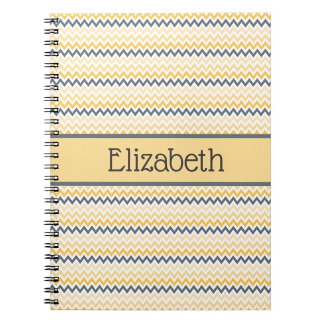 Carnet Papier personnalisé avec monogramme jaune gris che (Devant)