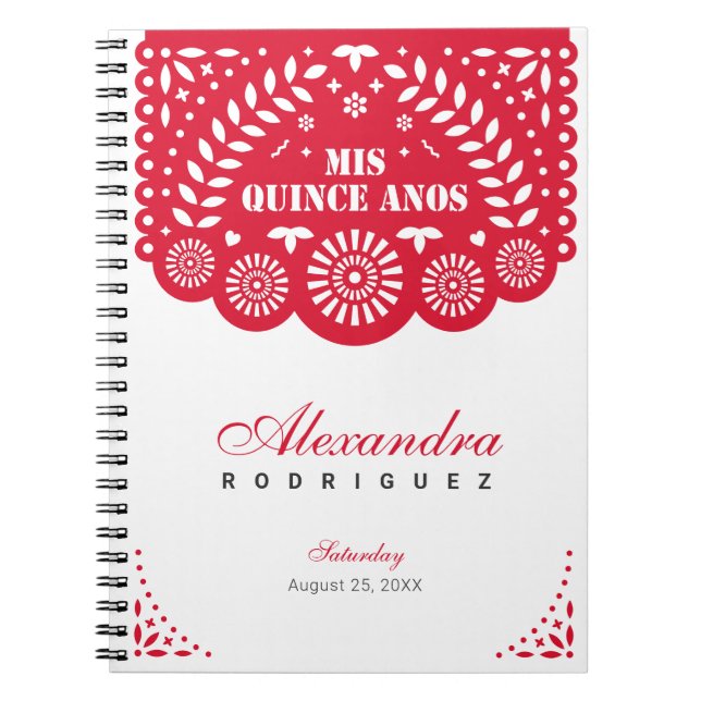 Carnet Papier rouge Picado Mis Quince Años (Devant)