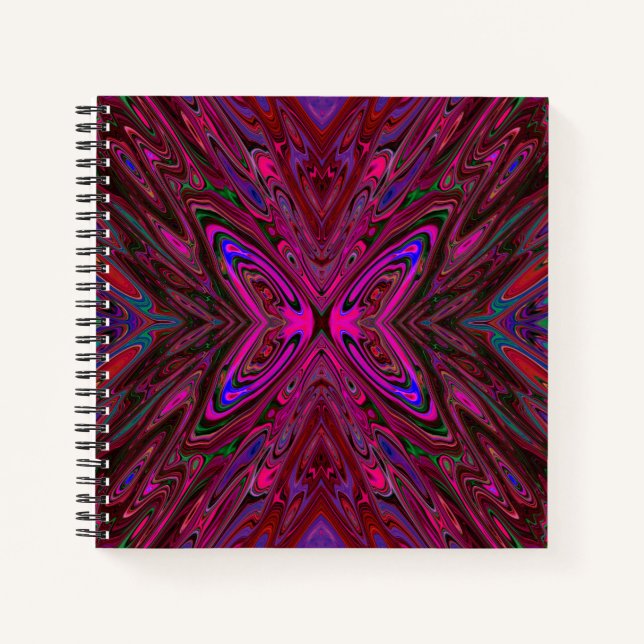 Carnet Papillon Abstrait Rose Chaude, Rouge et Bleu Tripp (Devant)